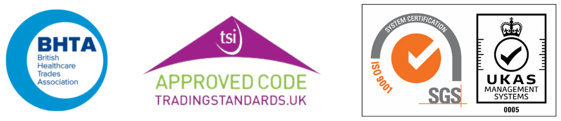 Approved code trading standards ISO 9001 certification and member of British Healthcare Trade association!